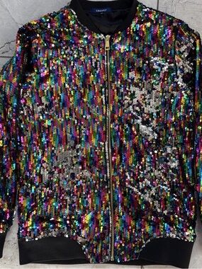 Cresay Vintage Multicolor Sequin Jacket with Gold Zipper - Stunning  Size Medium